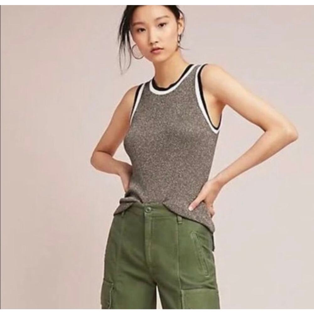 Moth by Anthropologie Size XS Metallic Knit Tank Top Rayon Blend Crew Neck